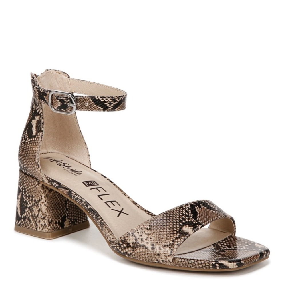 LIFESTRIDE‎ | Cassidy Hazel Snake Ankle Strap Block Heels, Size 9W